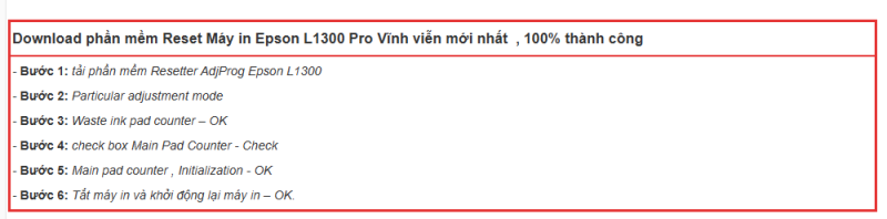 hướng dẫn reset phần mền epson l1300
